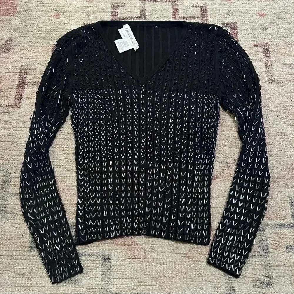 Vintage 90’s beaded black silk blend sweater size large - Picture 4 of 8